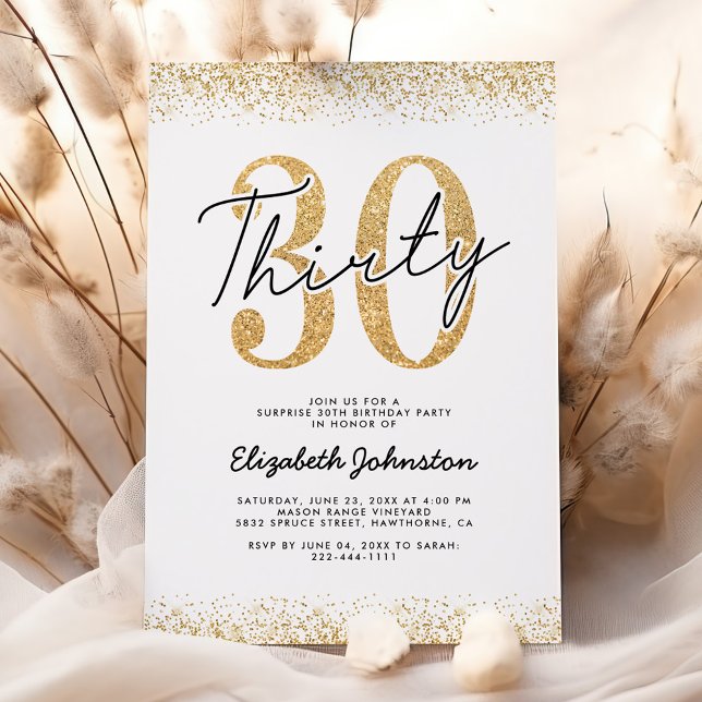 Elegant födelsedagsinbjudan med guldglitter för 30 inbjudningar (Skapare uppladdad)