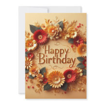 Elegant födelsedagskort Guld- och röd blommig desi