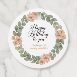 Elegant födelsedagskort med vattenfärg och blommor gåvor etiketter