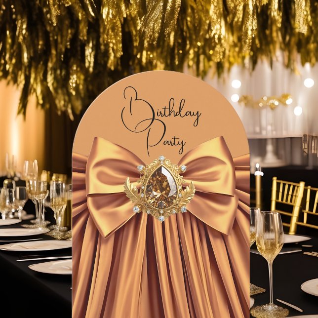 Elegant födelsedagsmocha karamell guld juvel sling inbjudningar (Skapare uppladdad)