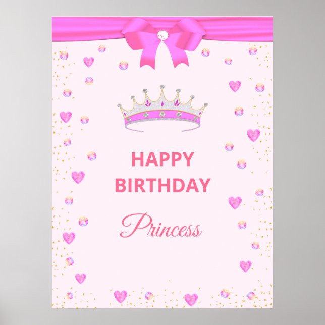 Elegant födelsedagsprinsessa  & ädelstenar på rosa poster (Framsidan)