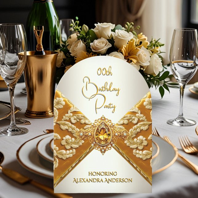 Elegant Födelsedagssenap Guld Jewel Fabric Inbjudningar (Skapare uppladdad)