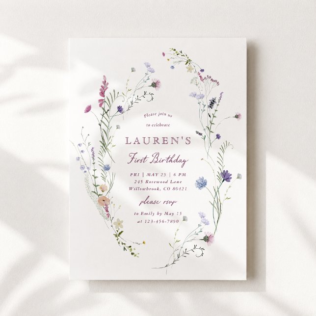 Elegant födelseinvitation för vildblomma för först (Skapare uppladdad)