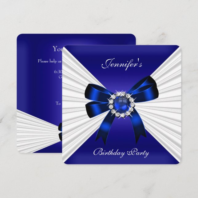 Elegant födelseinvitation Royalblå Juvelvit 2 Inbjudningar (Fram/baksida)