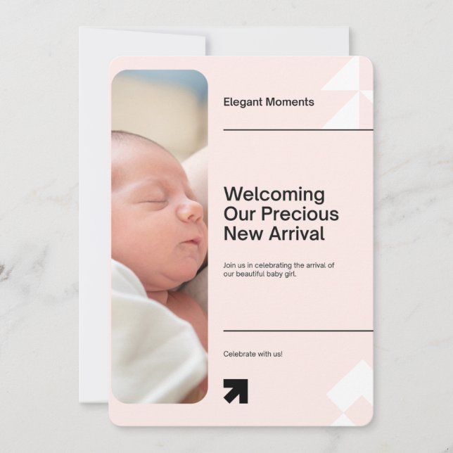 Elegant födelsekort för babyflicka inbjudningar (Framsida)