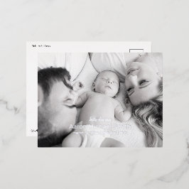 Elegant Foil Script Black & White Birth-vykort