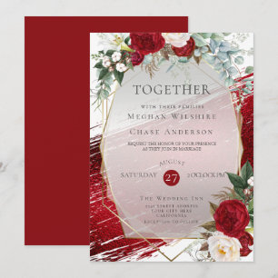 Elegant Fold Crimson Blommigt Foil Paint Stroke Inbjudningar