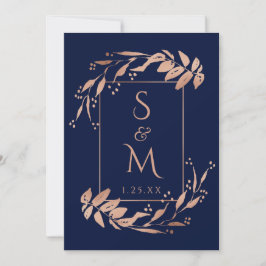 Elegant Foliage Bröllop, Blåblått Ro Guld Inbjudningar