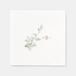 Elegant Foliage & Cotton Monogram Bröllop Cocktail Pappersservett