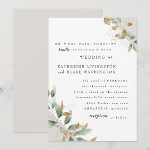 Elegant Foliage Cream Bride Parents Bröllop Matte Inbjudningar