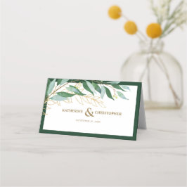Elegant Foliage Forest Grönt Guld Bröllop Placeringskort