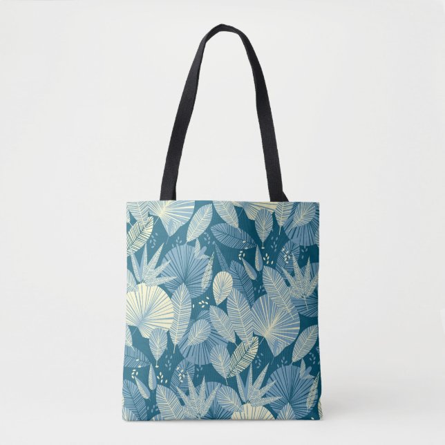 Elegant Foliage: Grått-Blue Tropical Mönster. Tygkasse (Framsida)