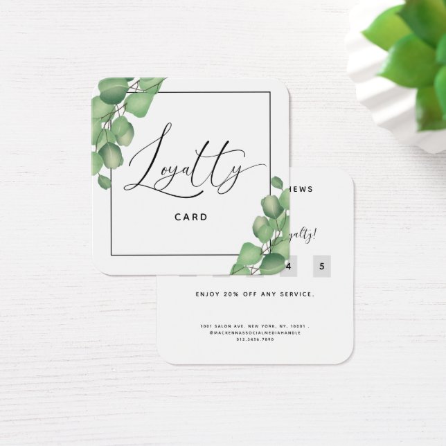 Elegant Foliage Greenery Botanical Loyalty Card Fyrkantigt Visitkort (Skivbord)