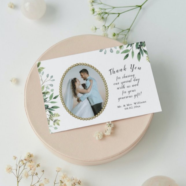 Elegant Foliage & guld pearl bröllop Tack Kort (Skapare uppladdad)