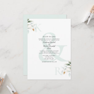 Elegant Foliage & Guld Sea Glass Bröllop Inbjudningar