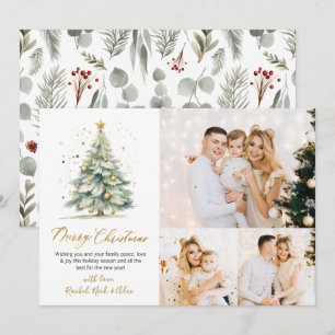Elegant Foliage Julgran 3 Multi Photo Julkort