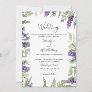 Elegant Foliage & Lavender Bröllop Inbjudningar