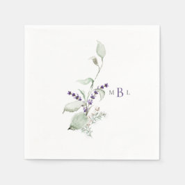 Elegant Foliage & Lavender Monogram II Bröllop Pappersservett
