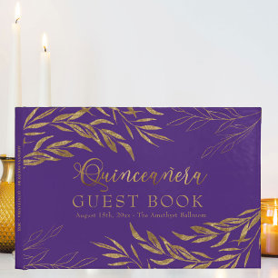 Elegant Foliage Lila och Guld Quinceanera Gästböcker
