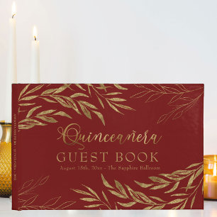 Elegant Foliage Red och Guld Quinceanera Gästböcker