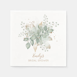 Elegant Foliage Sage Guld Bröllop Namn Napkins Pappersservett