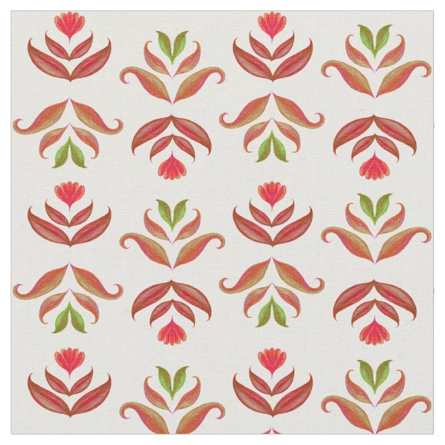 Elegant FolkArt-Blommigt Skriv ut Mysigt Rustic Hö Tyg (Närbild)