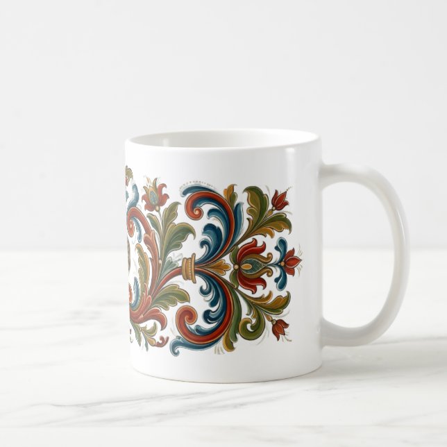 Elegant folkkonst Rosemaling stil Blommig Mugg (Höger)