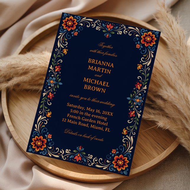 Elegant Folklig Botanisk Vintage Mexikansk Inbjudningar (Skapare uppladdad)