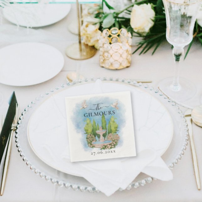 Elegant Fontän | Blommor Bröllop Luxury Pappersservett (Skapare uppladdad)