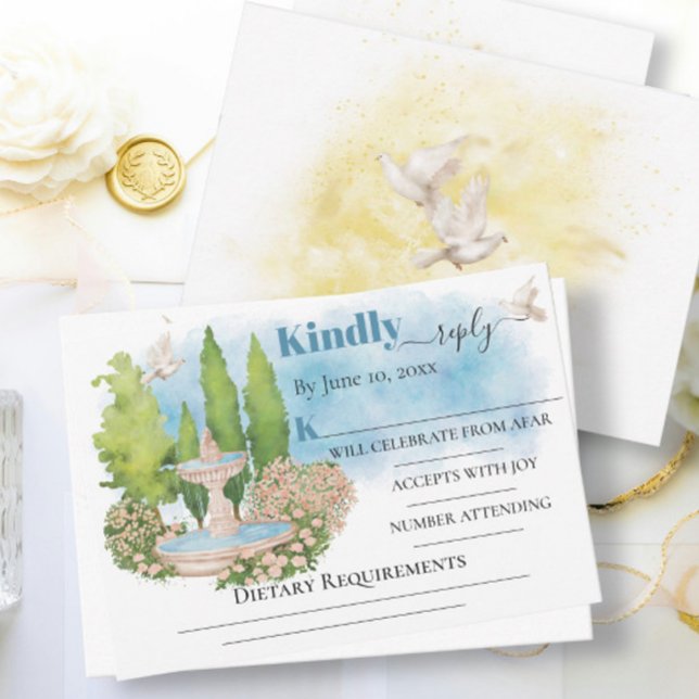 Elegant Fontän-blommor träd-duvor Bröllop OSA Kort (Skapare uppladdad)