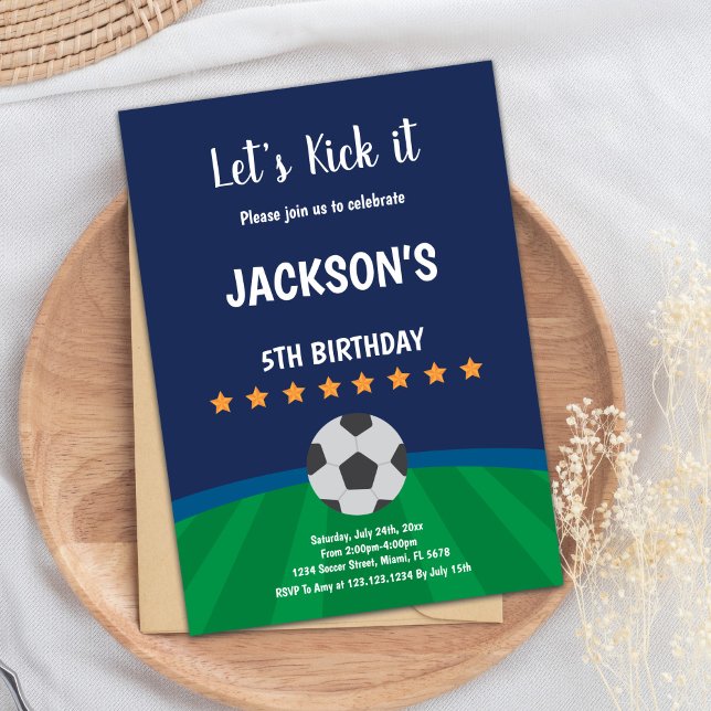 Elegant Football Party Design Inbjudningar (Golden Stars Ball Soccer Birthday Invitations)
