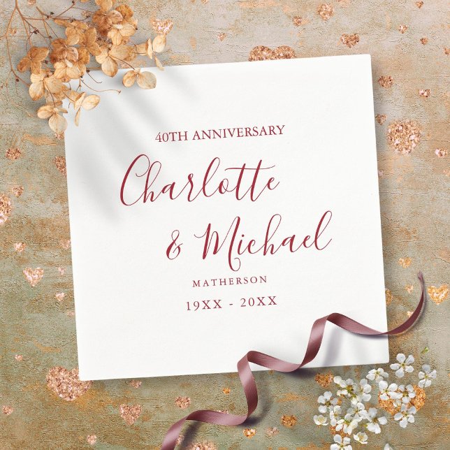 elegant för 40-årsdagen för Ruby-skript i Bröllop Pappersservett (40th Wedding Anniversary Ruby Script Elegant Napkins)
