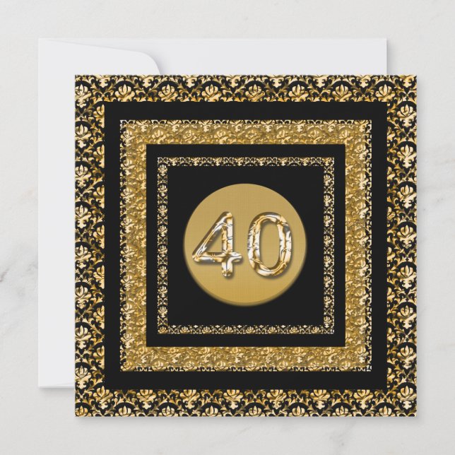 elegant för 40:e guld-svarta dammar inbjudningar (Framsida)