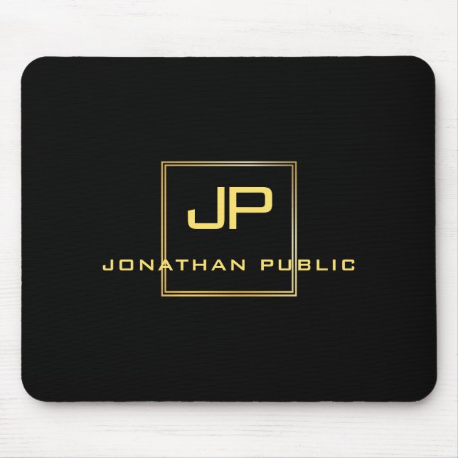 Elegant för anpassningsbar Black and Guld Monogram Musmatta (Framsidan)