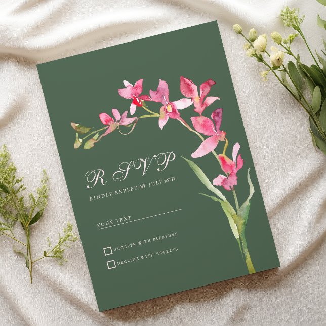 Elegant för att förbättra gröntens rosa av orkidbl inbjudningar (Elegant mauve green pink orchid flowers RSVP)