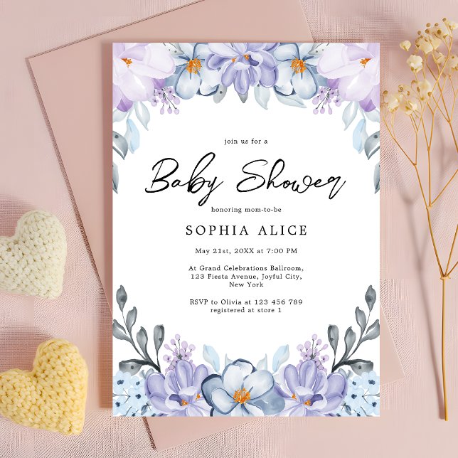 Elegant för babykläder för  Blommigt med vattenfär Inbjudningar (Skapare uppladdad)