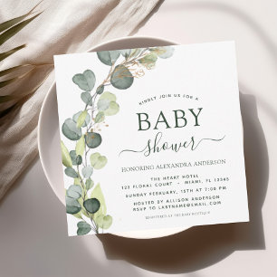 Elegant för babystölder i Greenery Eucalyptus Succ Inbjudningar