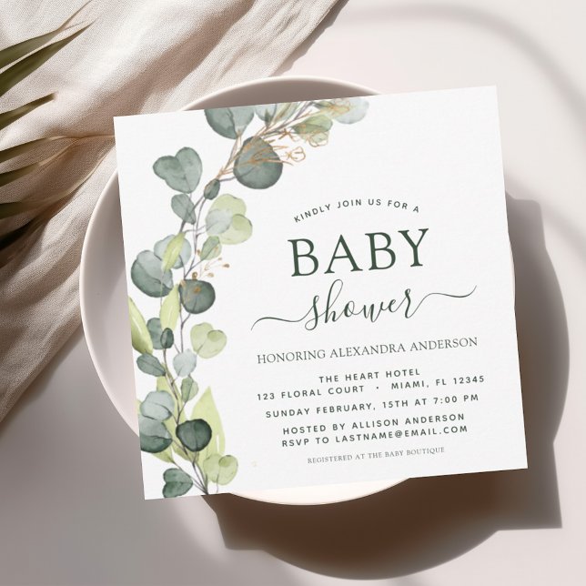Elegant för babystölder i Greenery Eucalyptus Succ Inbjudningar (Skapare uppladdad)
