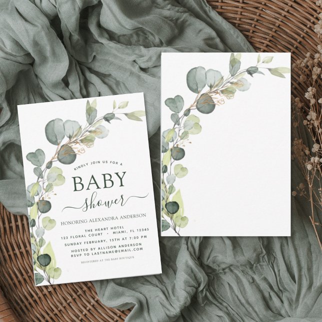 Elegant för babystölder i Greenery Eucalyptus Succ Inbjudningar (Skapare uppladdad)