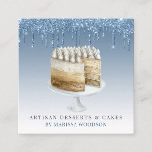Elegant för bakerskiva Chef för  Cake Blue Glitter Fyrkantigt Visitkort
