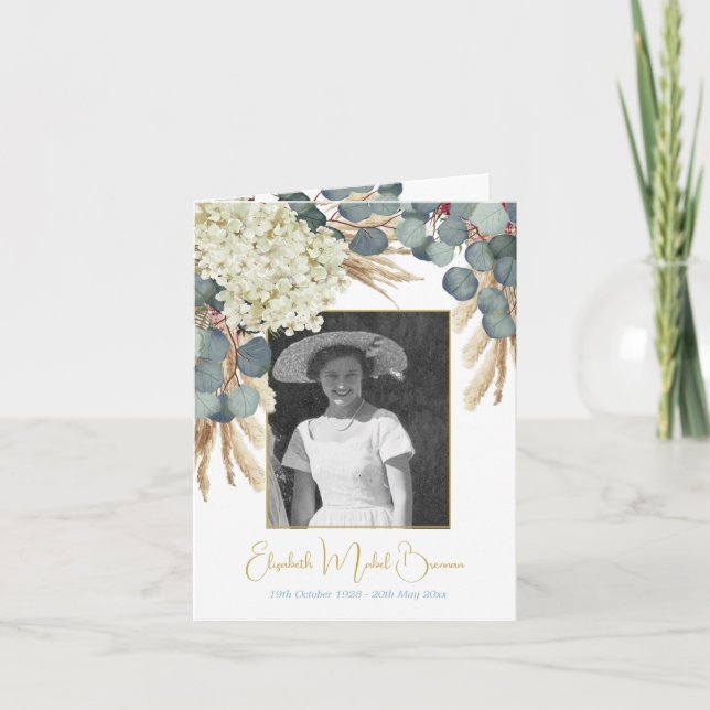 Elegant för Blommigt av begravningsfoto Eucalyptus Inbjudan (Framsida)