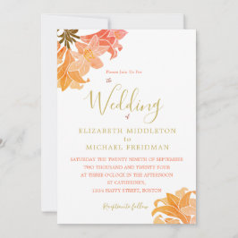 Elegant för Blommigt av bränd Orange i bröllop Inbjudningar