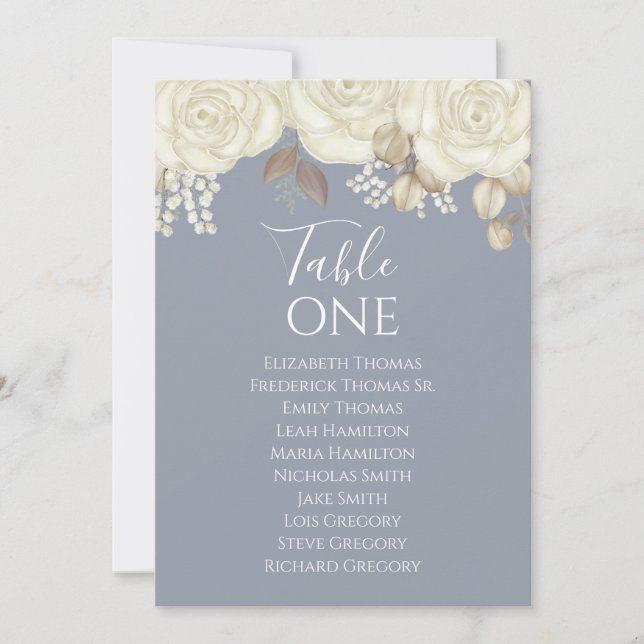 Elegant för Bordsnumret Bröllop, blå Blommigt (Framsida)
