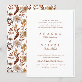 Elegant för bränd Orange, fallande Blommigt, klass Inbjudningar