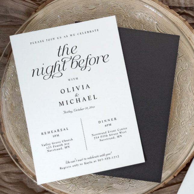 Elegant för bröllop Rehearsal Middag Enkel Inbjudningar (Modern rehearsal dinner invitation with matching coasters, styled on a neutral elegant tablescape.)