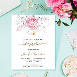 Elegant för budgetbaptism rosa blommigt 