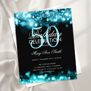 Elegant för budgetFödelsedagsfest Teal Glam Ljus Flygblad
