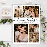 Elegant för budgetskript Foto Bröllop Tack Flygblad<br><div class="desc">Budgeterad Elegant Hand lät Bröllop 5 Photo Collage Tack personlig till ett överkomligt pris för lågbudgetflygare. Modern bröllop tackar dig för en mall med fem (5) foto på framsidan och ett (1) foto på baksidan. På framsidan av det pappra typografiskriptet "Kärlek and tack" i en snävt bokstaverad teckensnittstyp i svart...</div>