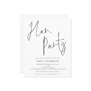 Elegant för budgetskript Svartvit Hen Party