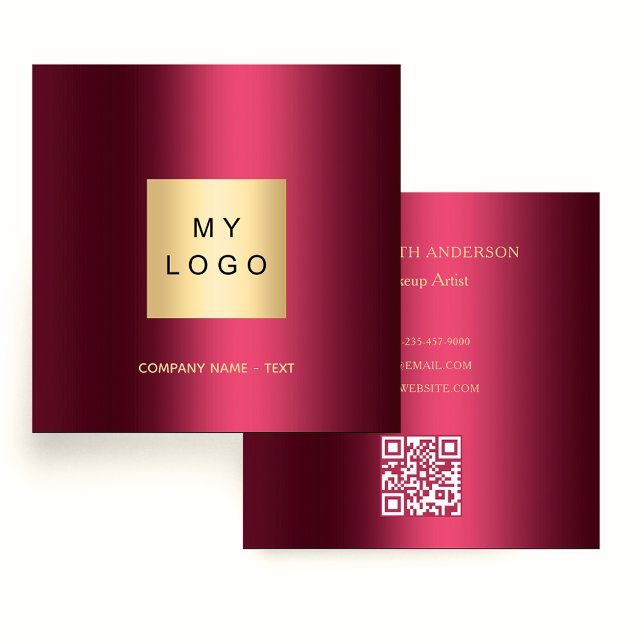 Elegant för Burgundy-logotyp QR-kod Fyrkantigt Visitkort (Skapare uppladdad)